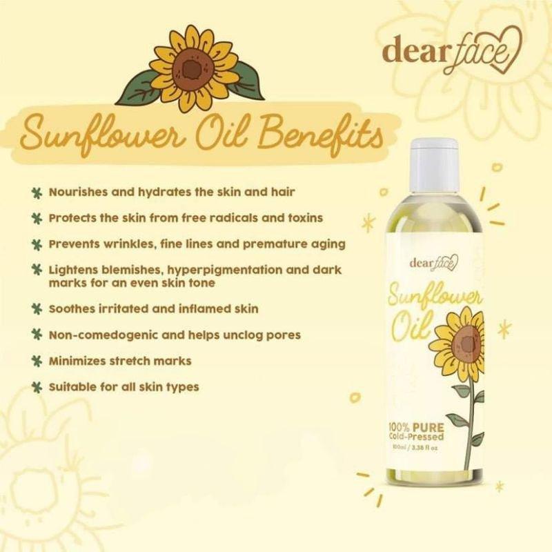 Dear Face Sunflower Oil for Skin and Hair [100% Pure Cold-Pressed] (100ml)| Moisturizing, Smoothening, Anti-aging, Hair Nourishing - bluelily.me