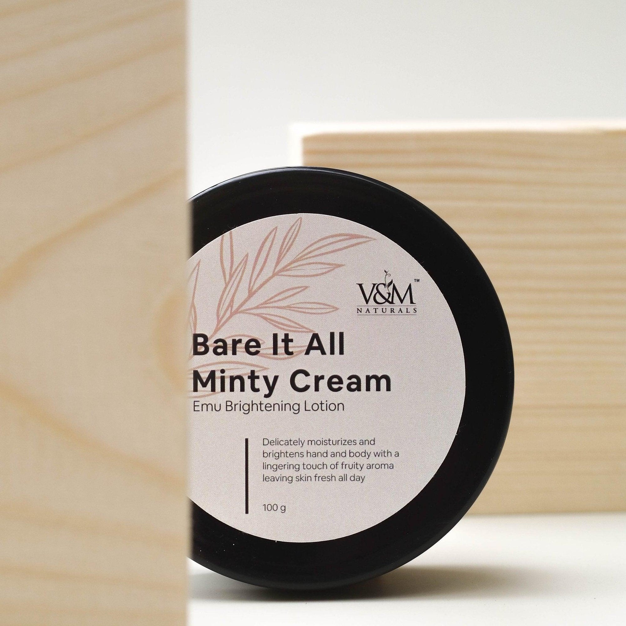 V&M Naturals Bare It All Minty Cream (Emu Brightening Lotion) - bluelily.me