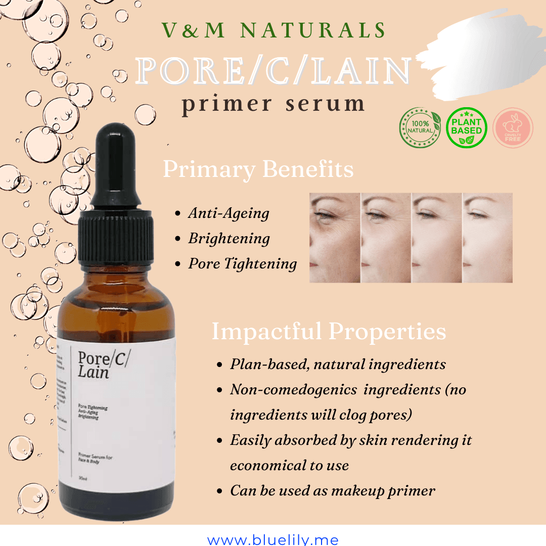 V&M Naturals Pore-C-Lain Primer Serum for Face & Body| Pore Tightening, Anti-aging & Brightening (30ml) - bluelily.me